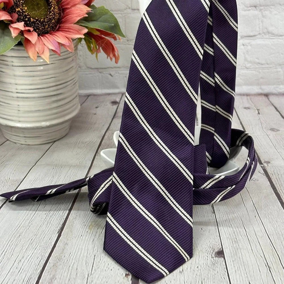 Lands' end Silk purple and cream tie - Picture 1 of 4